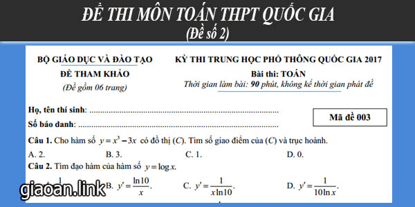 Đề số 2 môn toán thi thpt quốc gia 2017