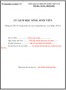 Hướng dẫn ghi sơ yếu lý lịch sinh viên học sinh
