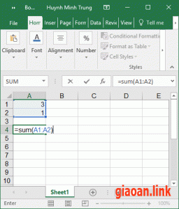 tính tổng trong excel