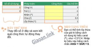 Thực hiện phép toán trong excel