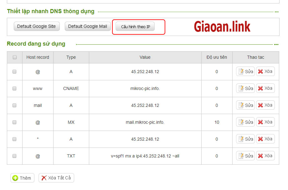 cấu hình dns theo ip