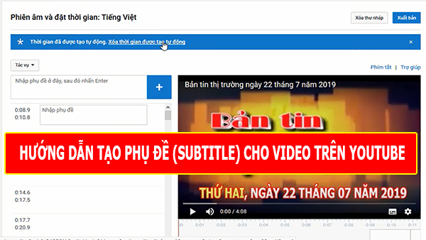 tạo phụ đề subtitle trong video trên youtube