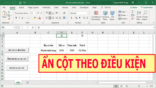 ẩn cột theo điều kiện trong excel