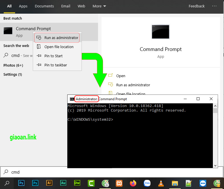 mở cmd quyền admin