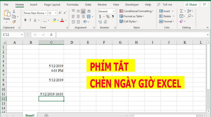 phim tat chen ngay gio trong excel