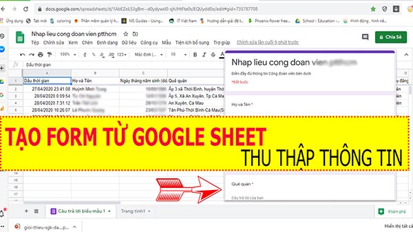 tao form thu thập thông tin bang google sheet