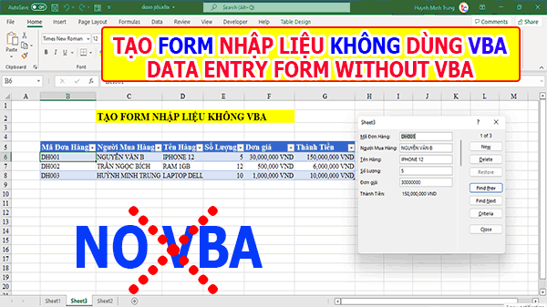 Học Excel Tạo Form Excel Nhập Liệu đơn Giản Không ử Dụng Vba Tài